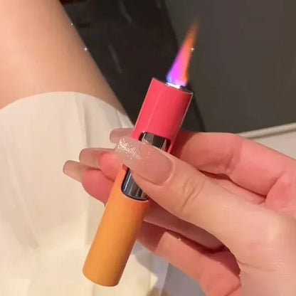 Mini encendedor a prueba de viento con llama rosa para mujer, encendedor portátil inflable luminoso de inyección directa de Metal, regalo para fumar