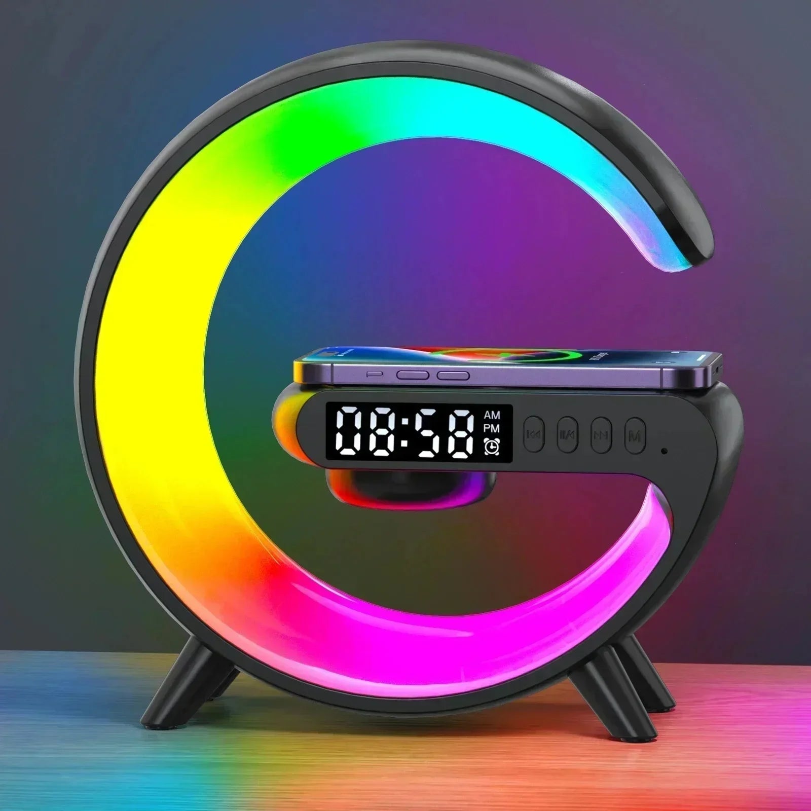 Cargador inalámbrico multifunción, soporte para altavoz, luz nocturna TF RGB, estación de carga rápida de 15W para Iphone, Samsung, Xiaomi y Huawei