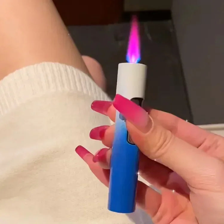 Mini encendedor a prueba de viento con llama rosa para mujer, encendedor portátil inflable luminoso de inyección directa de Metal, regalo para fumar